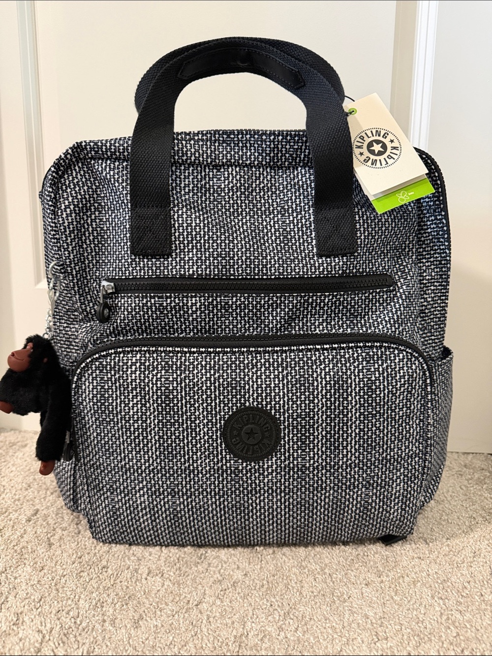 Kipling Audrie Black and White Pattern Diaper Backpack